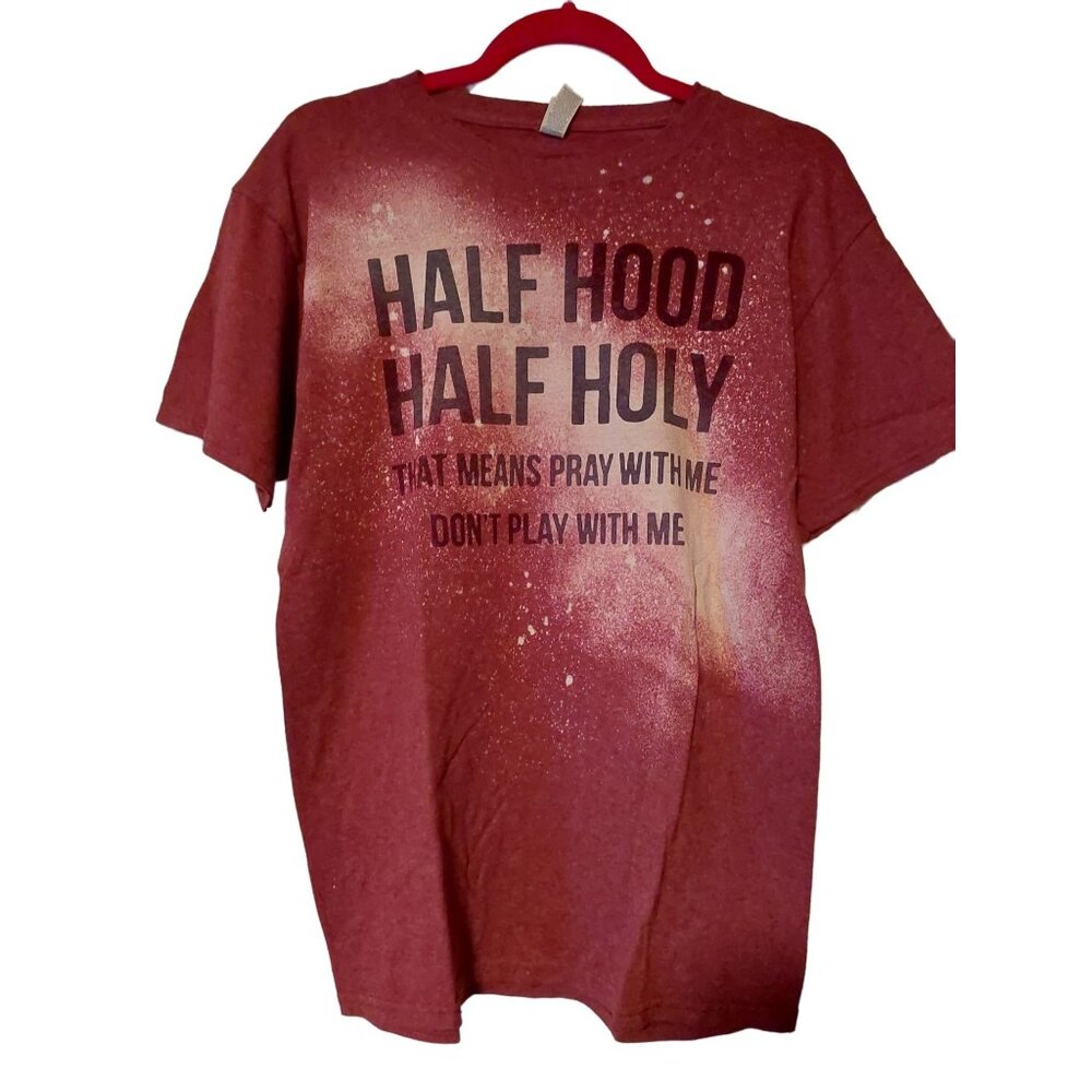 Half Hood Half Holy Red Graphic T-Shirt Short Sleeve Unisex M Cotton Blend Relax